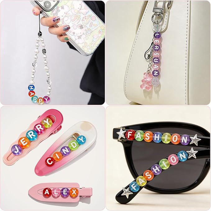 sutoug 1000pcs colourful letter beads for threading, 4 x 7 mm acrylic round alphabet beads for jewellery diy making crafts bracelets necklaces ornaments