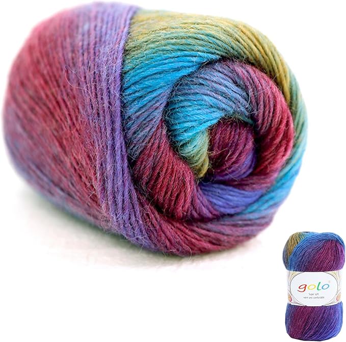 golo Wool Yarn for Hand Knitting 200yd Cachemire Multicolor Rainbow Yarn