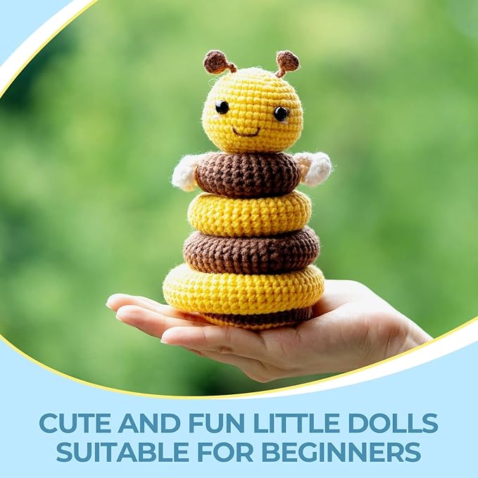 YESJOLI Crochet kit for Beginners, Crochet Animal Kits,Crocheting kit for Starters with Step-by-Step Video, Beginner Crochet kit for Adults Women, Crafts bee