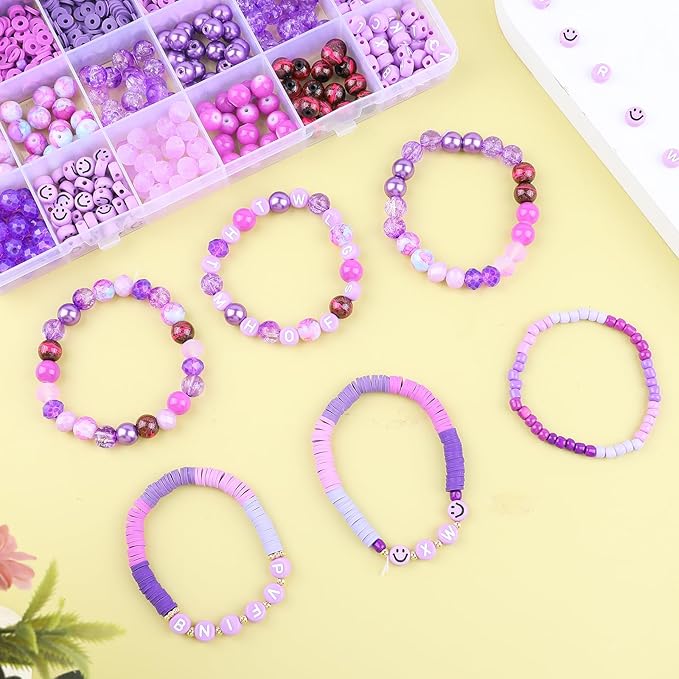 Purple Beads for Jewelry Making,3500pcs Clay Beads,Purple Friendship Bracelet Making Kit DIY Craft Set with 3mm Seed Bead,8mm Glass Bead