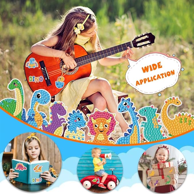 Labeol Diamond Art Kits for Kids Boys and Girls Ages 6-8-10-12 Easy to DIY Creative Diamond Art Sticker Craft by Numbers Kits for Kids and Adult Beginners (New Dinosaurs)