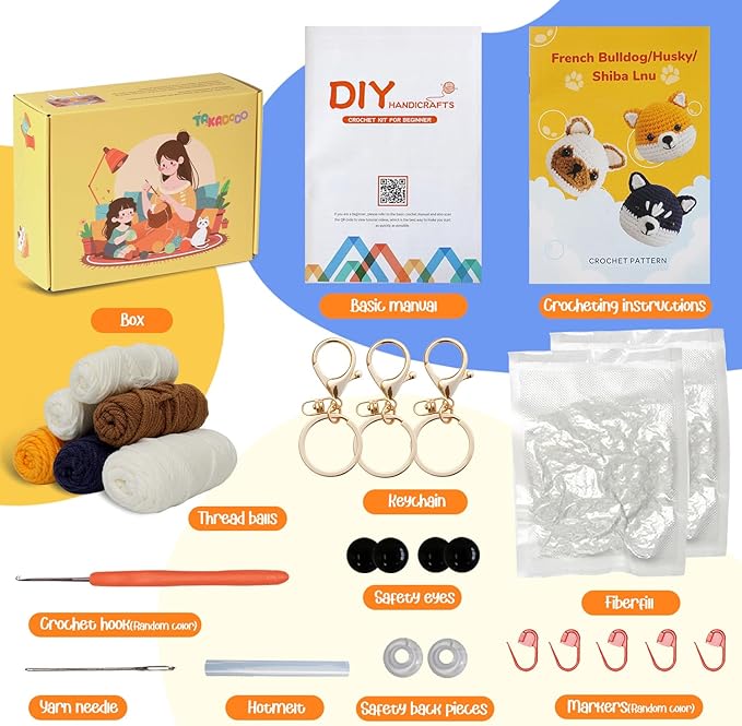 TAKADODO Crochet Kit for Beginners - Learn to Crochet Kits for Adults Beginner with Step-by-Step Video Tutorials - Crochet Kits for Adults and Kids (Dogs)