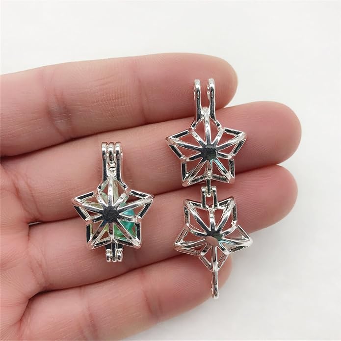 10pcs Silver Pearl Cage Locket Pendants, Essential Oil Diffuser DIY Necklace Bracelet Jewelry Making Craft, Bulk Beads Aromatherapy Diffuser Charms Gifts for Women Girls
