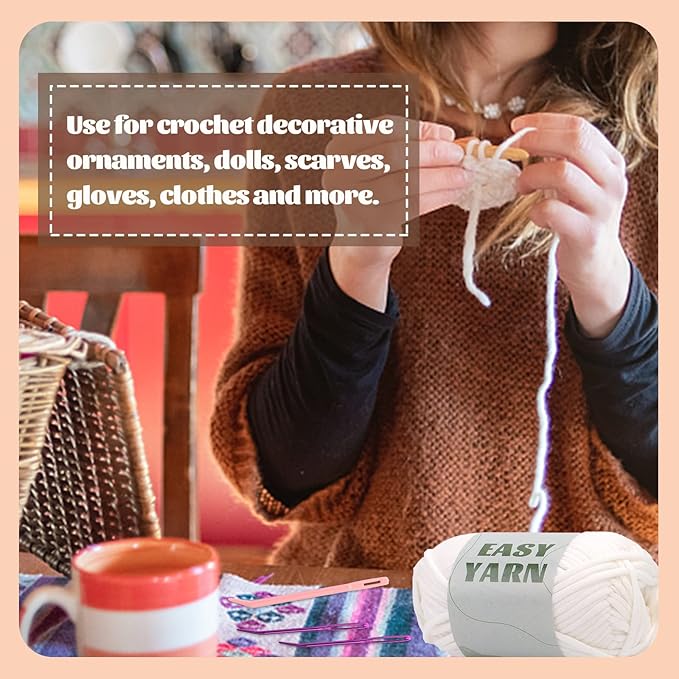 4x50g(7.1Oz) Yarn for Crocheting and Knitting, 4x87yds Beginner Easy Crochet White Cotton Yarn for Beginners with Easy-to-See Stitches, Worsted-Weight Medium #4 - Cotton-Nylon Blend