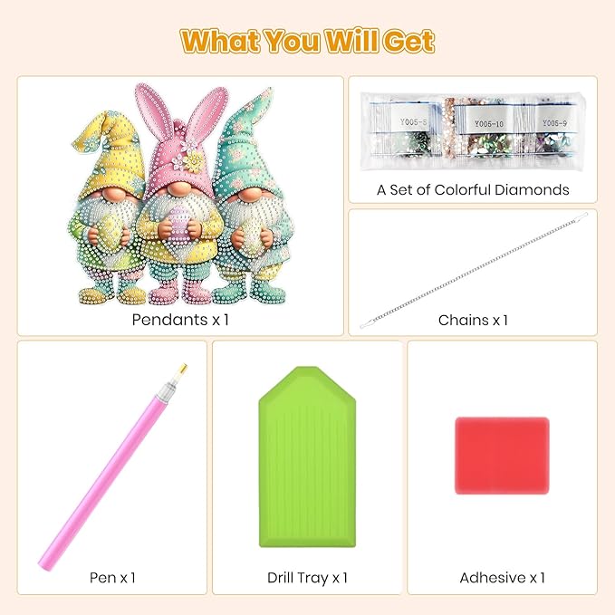 MOGTAA Easter Egg Diamond Art Hanging Kits for Adults Beginners, Gnomes Diamond Art Suncatchers, 5D Special Shape Diamond Painting Window Pendant Kit for Home Garden Wall Decor