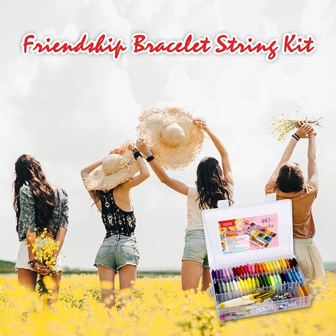 400+Pcs Friendship Bracelet String Kit String Bracelet Making Kit with 50 Skeins Embroidery Floss Cross Stitch Thread, 400Pcs Friendship Bracelet Beads, 37Pcs Embroidery Tools and Storage Box