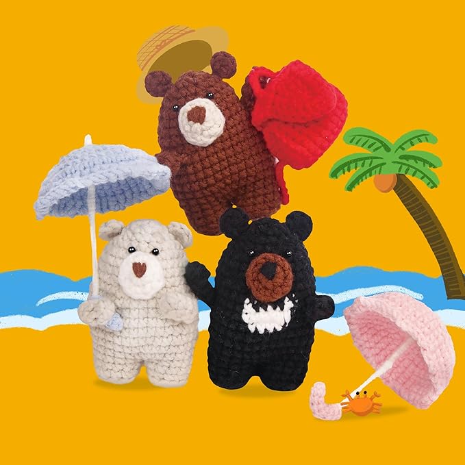 ChillFuzz Animal Crochet Kit Beginner Crochet Kit for Adults with Soft Yarn Hook and Instructions Handmade DIY Gift Bear
