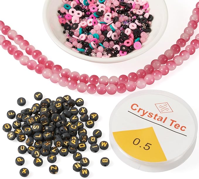 Spritewelry Friendship Bracelet Making Kit with Glass Seed Beads 8mm Cerise Clay Beads Bracelet Making Kit for Adults Letter Bead for Jewelry Making DIY Crafts Gift Supplies 1 Bag