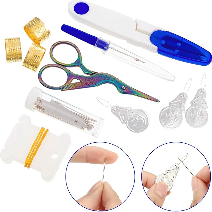 Mudder 53 Pieces Cross Stitch Tool Embroidery Starter Kit Includes Bamboo Circle Cross Stitch Hoop Ring Sewing Scissors Needle Threading Tools Thimbles Floss Bobbins Seam Ripper and Embroidery(Blue)