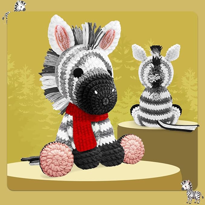 codgp crochet kit for beginners,11.8in crochet animal kit zebra,crochet starter kit gift for adults kids with yarn sets,amigurumi crochet kit with step-by-step video tutorials