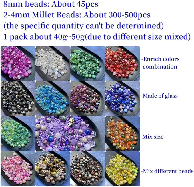 Assorted Glass Resin Beads Multi Size Colors Smooth Cracked Gravel Millet Spacer Beads for Bracelets Necklace Earring DIY Jewelry Making Craft(Light Purple Series)