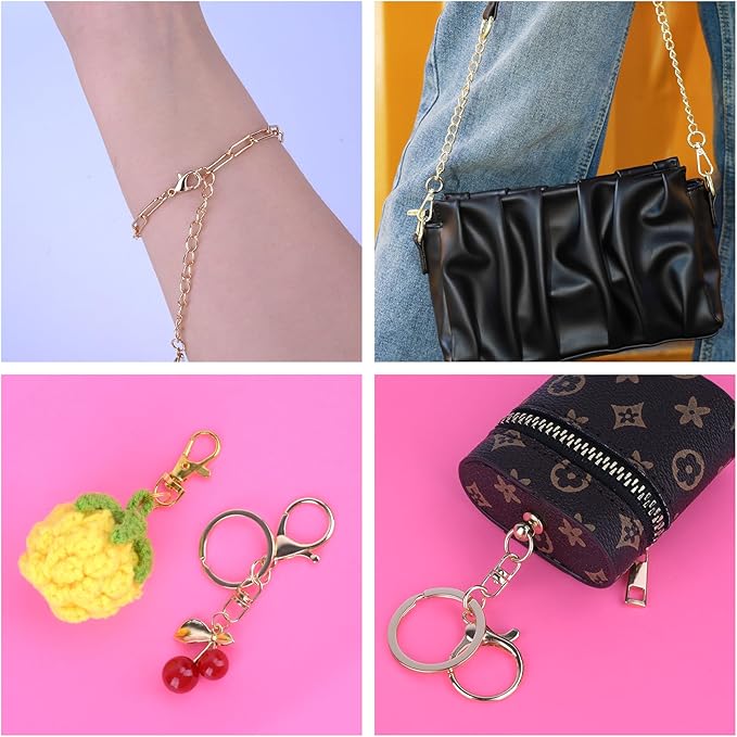 Prdingfy 579PCS Keychain Making Kit, Key Chain Supplies Including Keychain Clip, Key Rings, Lobster Claw Clasps, Jump Rings, Extender Chain,Pliers for Key Chain Making and Jewelry Making(Gold)