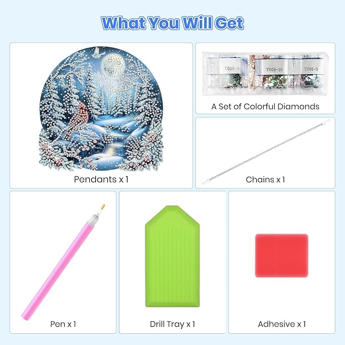 MOGTAA Christmas Diamond Art Hanging Kits for Adults Kids, Christmas Cardinal Diamond Art Suncatchers, 5D Special Shape Winter Diamond Painting Window Pendant Kit for Home Garden Wall Decor
