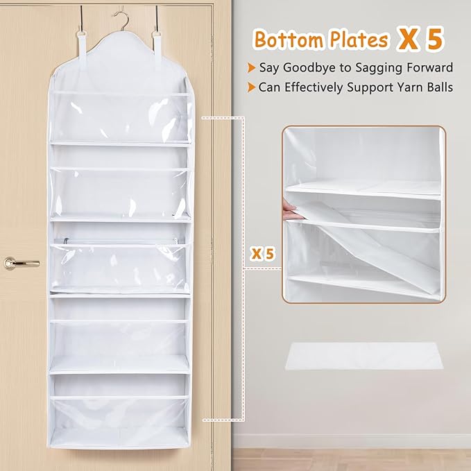 MYBAGZING Hanging Yarn Storage Organizer with Zipper Pockets, 5 Tiers Over the Door & Closet Yarn Holder, Large Crochet & Knitting Organizer with Side Pockets for Hooks, Needles & Accessories