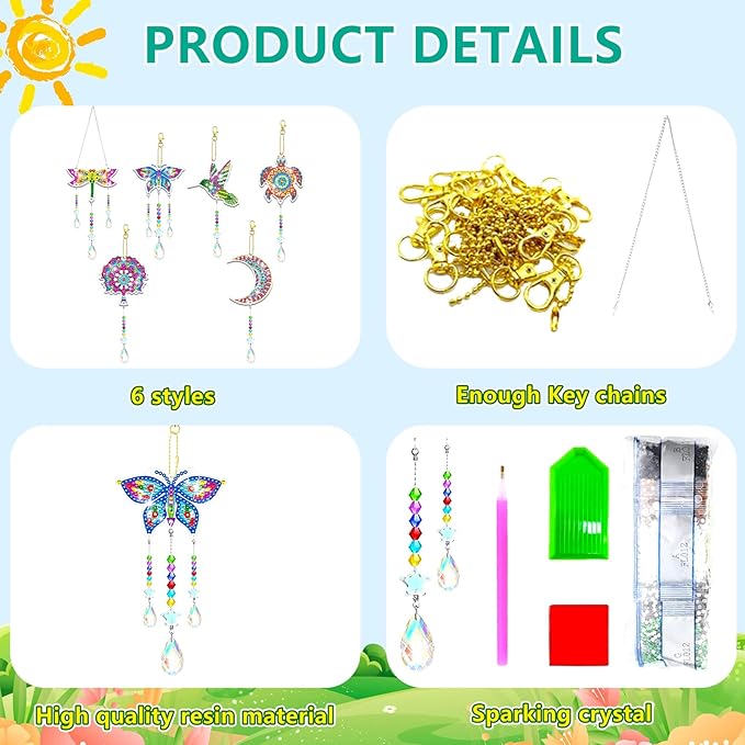 6 Pcs Diamond Painting Suncatchers Double Sided Diamond Art Suncatcher Mandala 5D DIY Diamond Painting Wind Chimes Paint by Number Diamond Art Kits for Adults Hanging Ornaments
