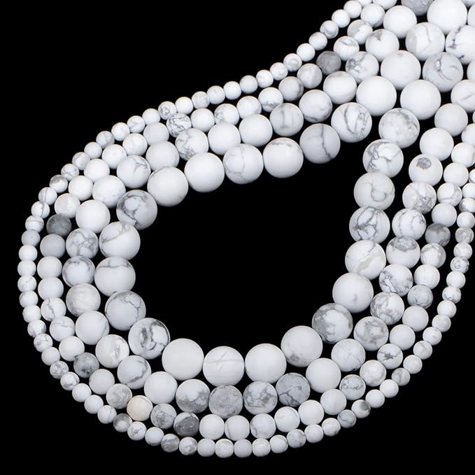 210pcs natural crystal beads stone gemstone round energy healing loose beads with stretch cord for jewelry making bracelets anklets (6mm 210pcs, matte white howlite)
