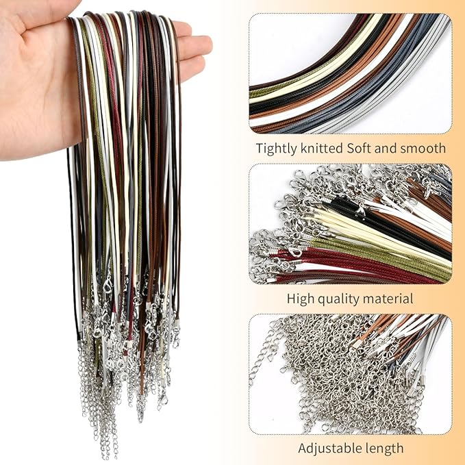 100Pcs Leather Necklace Cord Bulk with Clasp, 20inch Colorful Necklace Bracelet Chains String Rope Cord for Jewelry Making Supplies Pendants Charms