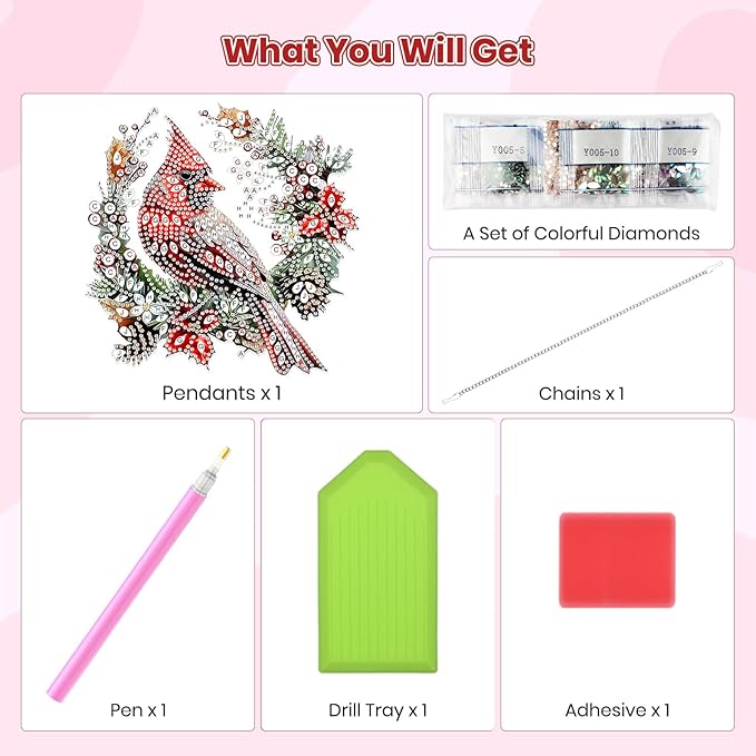 MOGTAA Christmas Cardinal Diamond Art Hanging Kits for Adults Kids, Christmas Landscape Diamond Art Suncatchers, 5D Special Shape Diamond Painting Window Pendant Kit for Home Garden Wall Decor