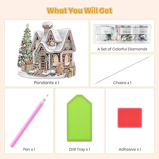 MOGTAA Christmas Diamond Art Hanging Kits for Adults Kids, Christmas House Diamond Art Suncatchers, 5D Special Shape Diamond Painting Window Pendant Kit for Home Garden Wall Decor