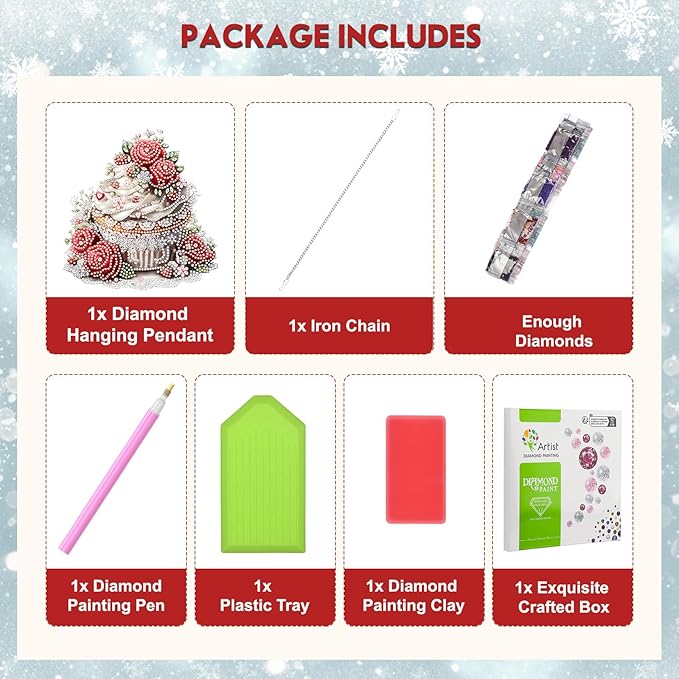 NEWENMO Diamond Art Hanging Kit for Adult, Valentine's Day Cake, DIY Double Sided Acrylic Special Shaped Diamond Art Painting Window Pendant Rose Cake, Home Garden Wall Hanging Ornament Kits