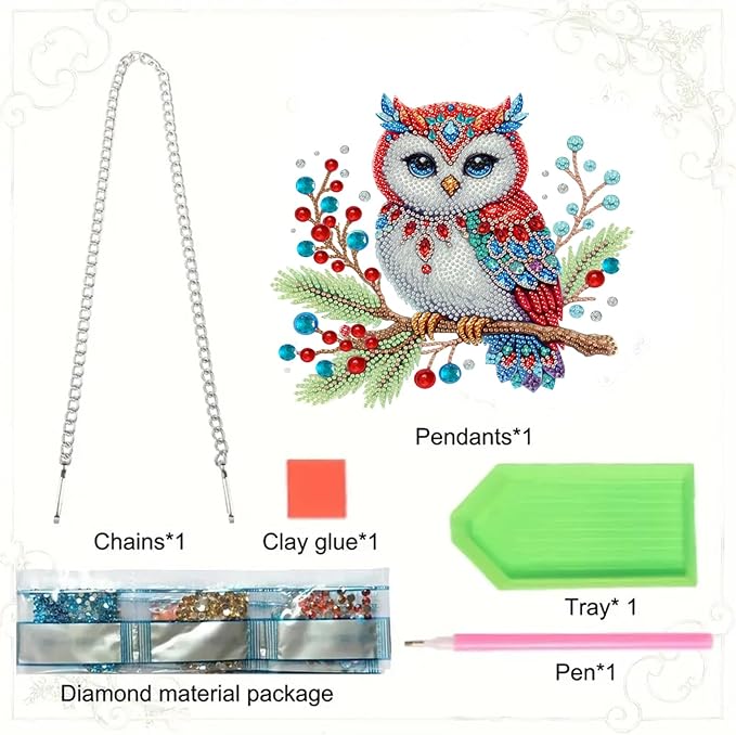 SHLUHA Diamond Art Kits for Adults Diamond Art Christmas Owl Design Special Shape Acrylic Hanging Pendant Crystal Mosaic Home Wall Door Window Decor with Chain Handmade Christmas Gift(LL075)