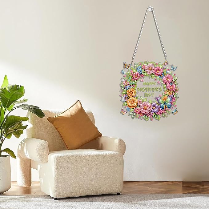 BAWKENTON Mother's Day Hanging Diamonds Art kit for Adult, DIY Diamonds Painting Art Kit, 7.44x7.68in Acrylic Diamonds Painting Board Kit Ornament, Special Crystal Diamond Hanging Ornament