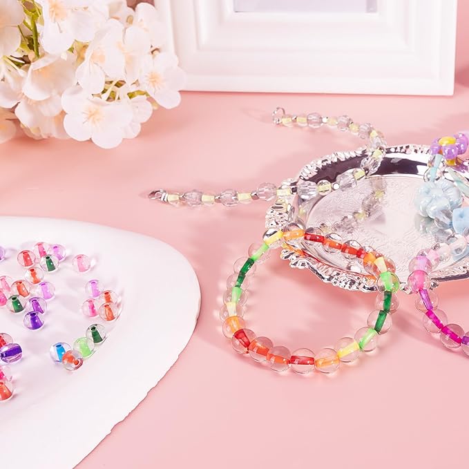 XSEINO 24 Colors 1200PCS Core Filled Glass Beads Kit 6mm DIY Craft Glass Beads, Fit for Bracelets, Jewelry Making, Necklace