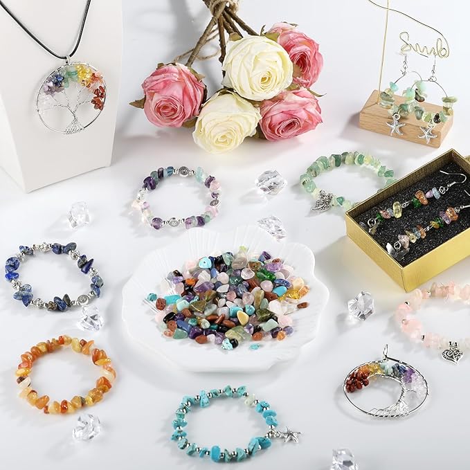 funtopia 32 colors crystal beads for jewelry making,1200 pcs natural stone beads bracelet making kit adults 5-8mm irregular crystals and gemstones chips for bracelet necklace earring diy craft