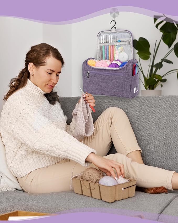 Aeelike Crochet Kit for Beginners Young and Old, First Crochet Kit for Adults Include 23pcs Crocheting Hooks, 655 Yards Yarn Set, Instruction, Bag, Crocheting Accessories and Supplies, Purple