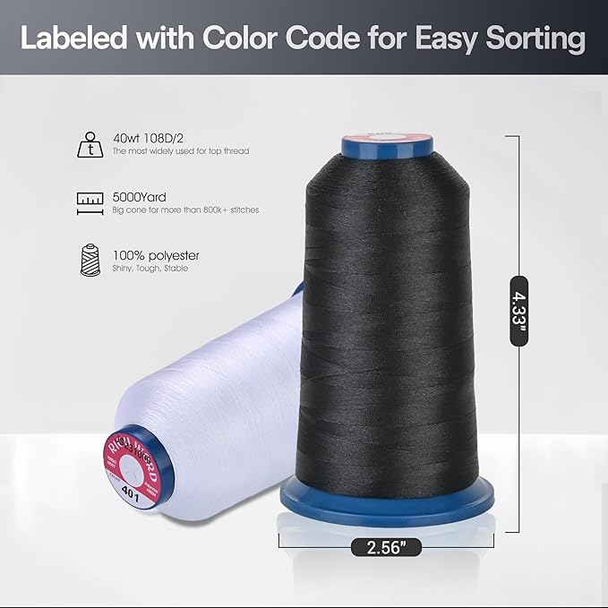 BAi Embroidery Thread Set 60 Brilliant Colors, 40WT (108D/2) High-Tenacity Polyester, 4000M Each Spool Smooth, Fade-Resistant, Professional Thread for Embroidery Machines