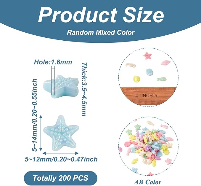 FASHEWELRY 200 Pcs Acrylic Ocean Sea Fish, Cute Marine Organism Sea Star, Shellfish Conch Beads, Candy Color Pony Beads Bulk for Bracelets, Necklaces, Jewelry Making