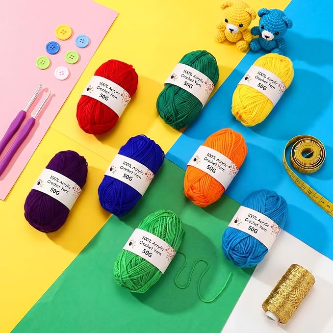 Buryeah 8 Packs 100% Acrylic Crochet Yarn 787 Yards 4 Ply Knitting Acrylic Great Crochet and Knitting Starter Kit for Colorful Craft Crochets Weaving Crafts DIY Project Beginner (Rainbow Colors)