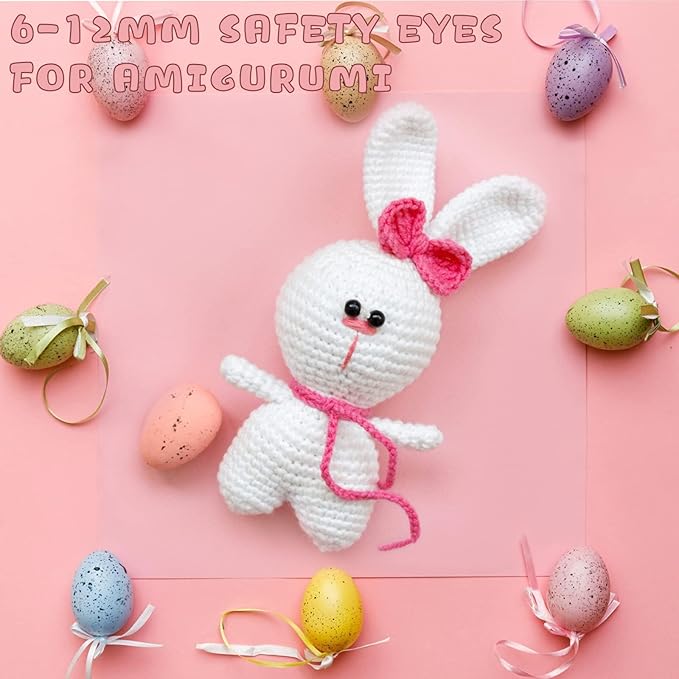 Vanblue Safety Eyes 150Pcs 6-12 mm Plastic Safety Eyes with Washers Craft Eyes for Amigurumi Stuffed Animal Crochet Projects Teddy Bear Puppet Toys DIY Crafts Making Halloween Decorations