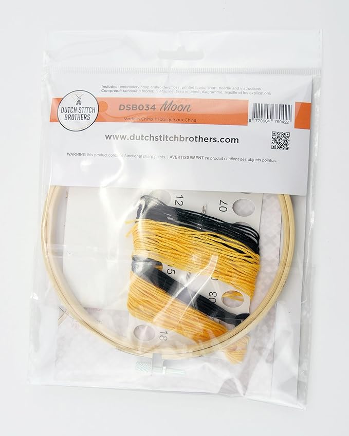 DUTCH STITCH BROTHERS Moon Embroidery Starter Kit with Pattern and Instructions. Stamped Embroidery Kits with Embroidery Clothes with Pattern. 6" Embroidery Hoop