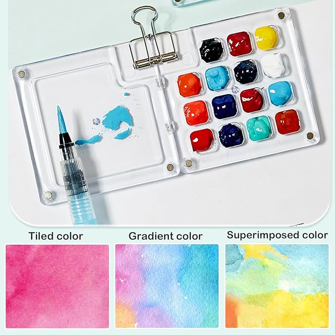 Portable Mini Watercolor Paint Set - All-in-One Travel Kit with Paints, Brushes, Palette, Bag, and Water Container - Perfect for Artists and Beginners-15 Grids