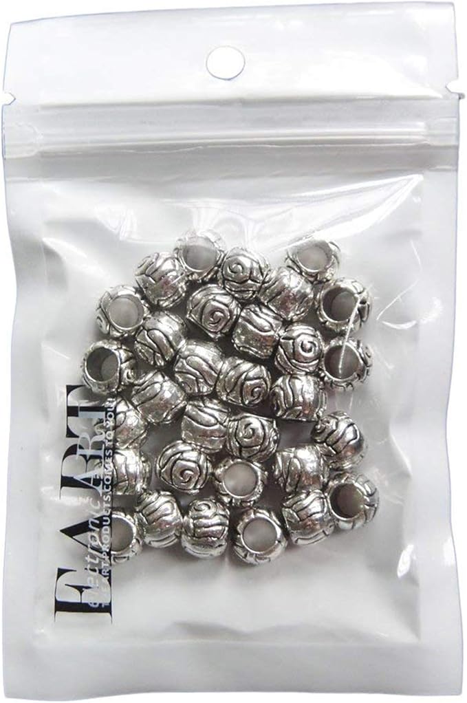 RUBYCA 30pcs Tibetan Silver Tone Spacer Beads Fit European Charms Bracelet Art Rose Design