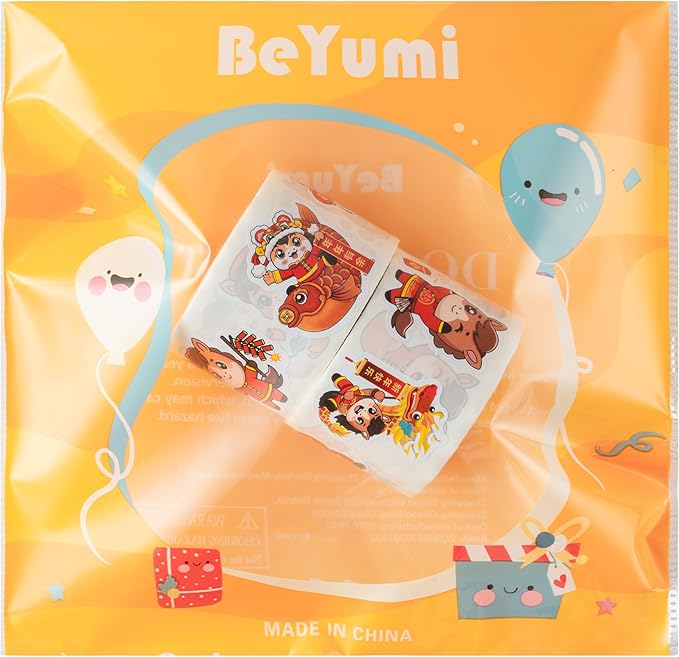 beyumi chinese new year stickers - 1000pcs spring festival 2026 year of the horse cute stickers in 2 rolls waterproof vinyl lunar nye celebration decals for candy gift party favor laptop bottle decor