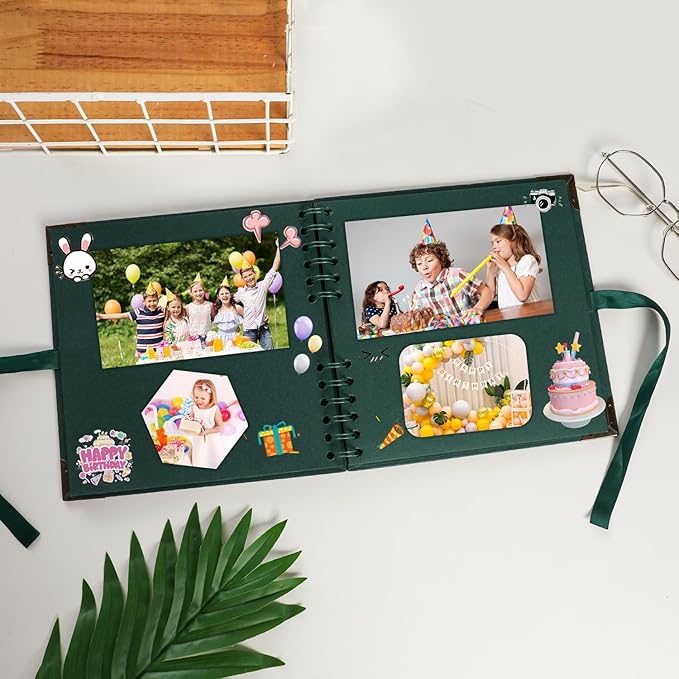Scrapbook (8 x 8 inch) Scrapbook Album 60 Pages Ideal for Your DIY Scrapbooking Albums Wedding and Anniversary Family Photo Album (green)