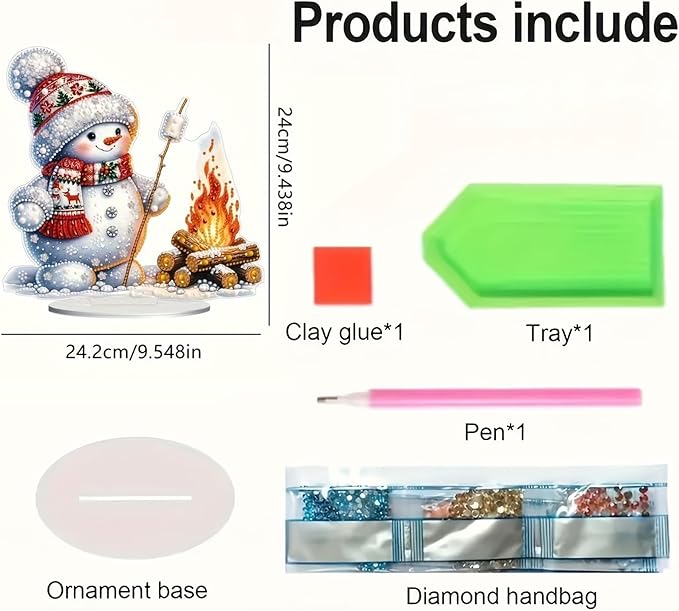 Christmas DIY Diamond Desktop Ornament, Double Sided Special Shaped Diamonds Art Kits, 5D Tabletop Ornaments for Adult Beginner Home Office Decor Crafts Gift (Snowman 01)