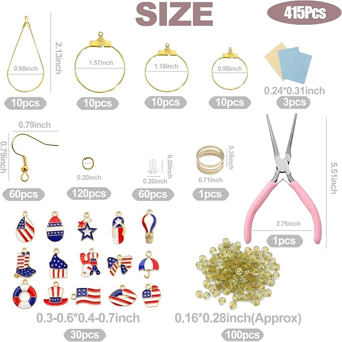 XKCWXY Professional 415Pcs Jewelry Making Supplies for Adults - Earring Findings Components with Hoops, Hooks, Jump Rings,Accent Beads and Charms, Craft Tools Included