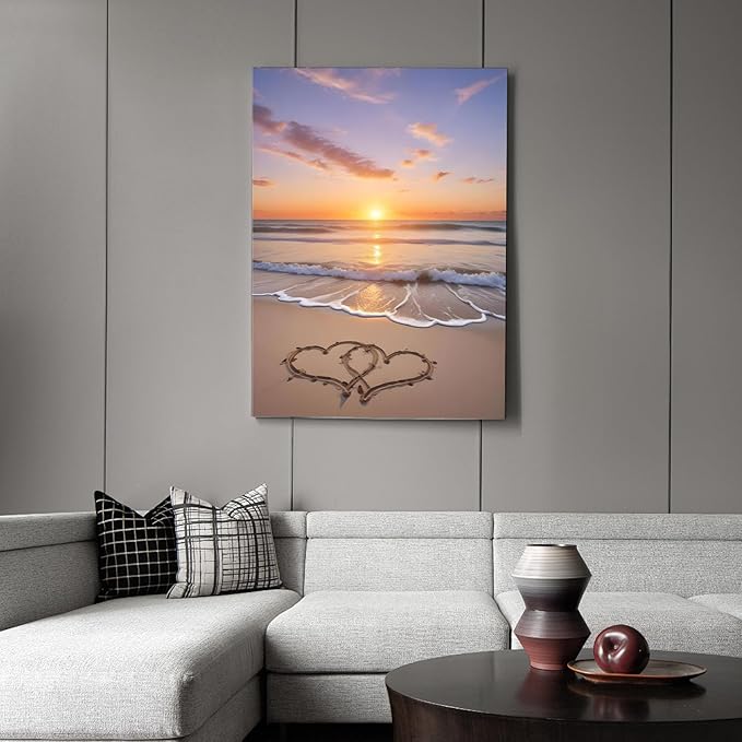 Fountor Beach Diamond Art Kits for Adults, Love Diamond Painting Kit for Adults Beginners, 5D DIY Sunset Landscape Diamond Painting with Round Gem Art Kits for Home Wall Decor 12x16 Inch