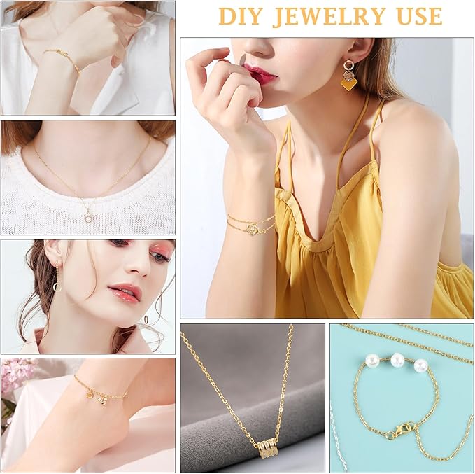 SANNIX 20 Feet Chains for Jewelry Making, Necklace Chains with Lobster Clasps and Jump Rings 1.8 mm DIY Link Chain for Necklace Earring Bracelet Making Supplies, Gold