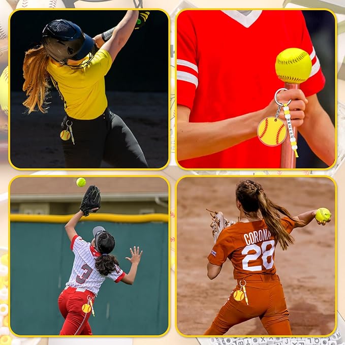 Suncalla 984 Pcs 24 Set Softball Keychain Making Kit DIY Ball Bag Tag Softball Party Favors Accessories Sport Key Chain Crafts Adjustable Name Beads Cards Strings Kit Senior Team Night Graduation Gift