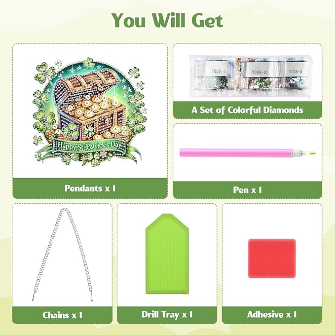 GHHKUD Clover Diamond Art Hanging Kit for Adults, DIY Double Sided Diamond Painting Hanging St.Patrick's Day, Special Shaped Acrylic Ornaments Pendants for Window Home Garden Wall