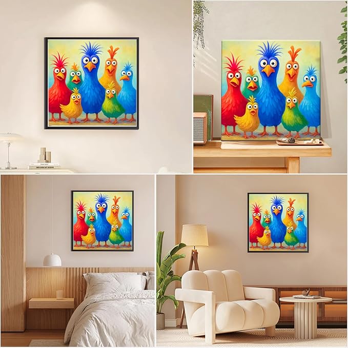EOBROMD Framed Paint by Numbers Kits for Adults - Wooden Easel, Chicken DIY Kits Crafts for Beginner, Painting on Stretched Canvas, Oil Paint by Numbers for Home Decor Gift 10x10 Inch