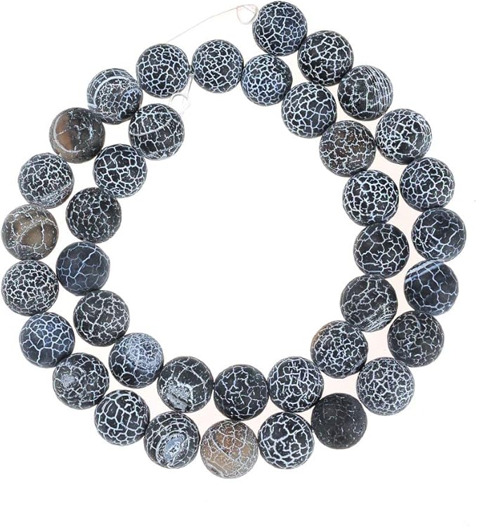 6mm Natural Black Frosted Agate Gemstone Round Loose Beads Crystal Stone Bracelet Necklace Accessories Crafts for Jewelry Making DIY,1 Strand 15"