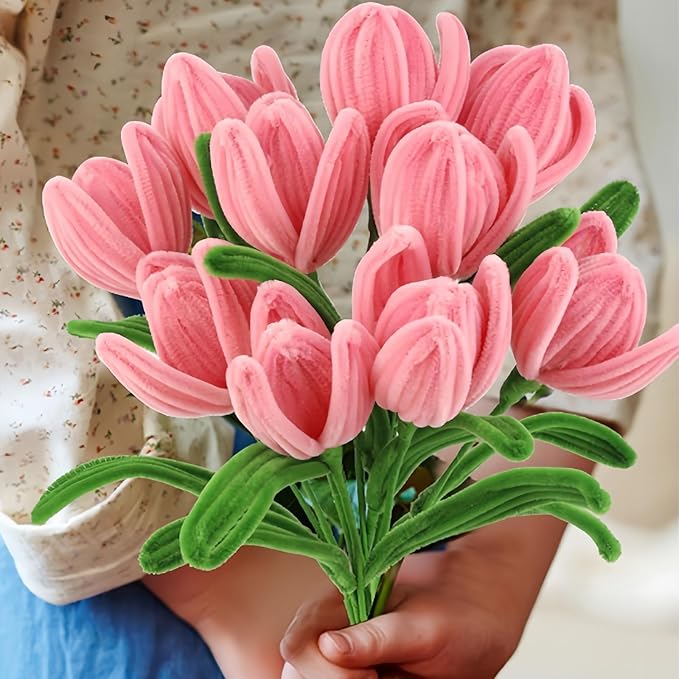 HUEYTON Tulip Pipe Cleaners DIY Kit - 260Pcs Assorted Color Chenille Stems for Delicate & Vivid DIY Tulip Bouquets, Include Floral Accessories, Ideal for Crafters, Home Decor & Handmade Gifts