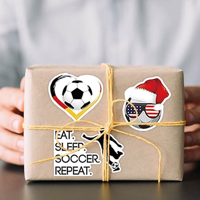 100pcs soccer stickers for scrapbooking, vinyl waterproof stickers for water bottles, soccer team gifts for kids teens, christmas stocking stuffers for kids boys girls