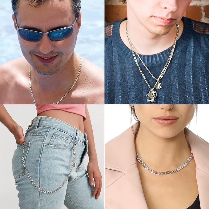jishi 16ft cuban link chain roll 6mm silver stainless steel necklace chains for jewelry making, diy necklace bracelet crafts supplies findings, metal cuban link chain w/lobster clasps, jump rings