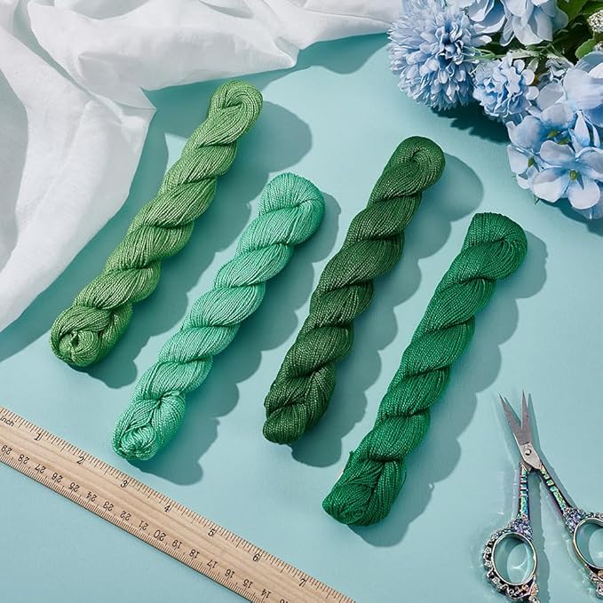 FREEBLOSS 4 Pcs Sashiko Thread Sashiko Skein 100 M*4 Colors(Green) Cotton Embroidery Thread Japanese Quilting & Embroidery Sashiko Kit Supplies Sewing Thread